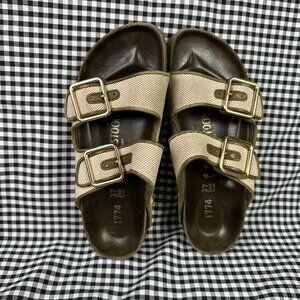 Birkenstock 1774 Arizona French Piping Olive Canvas Neutral Women's EU 37 / US 6